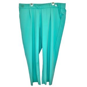 Ashley Stewart Aqua Green Wide Leg Palazzo Pants Trousers Stretch Size 26/28 4XL